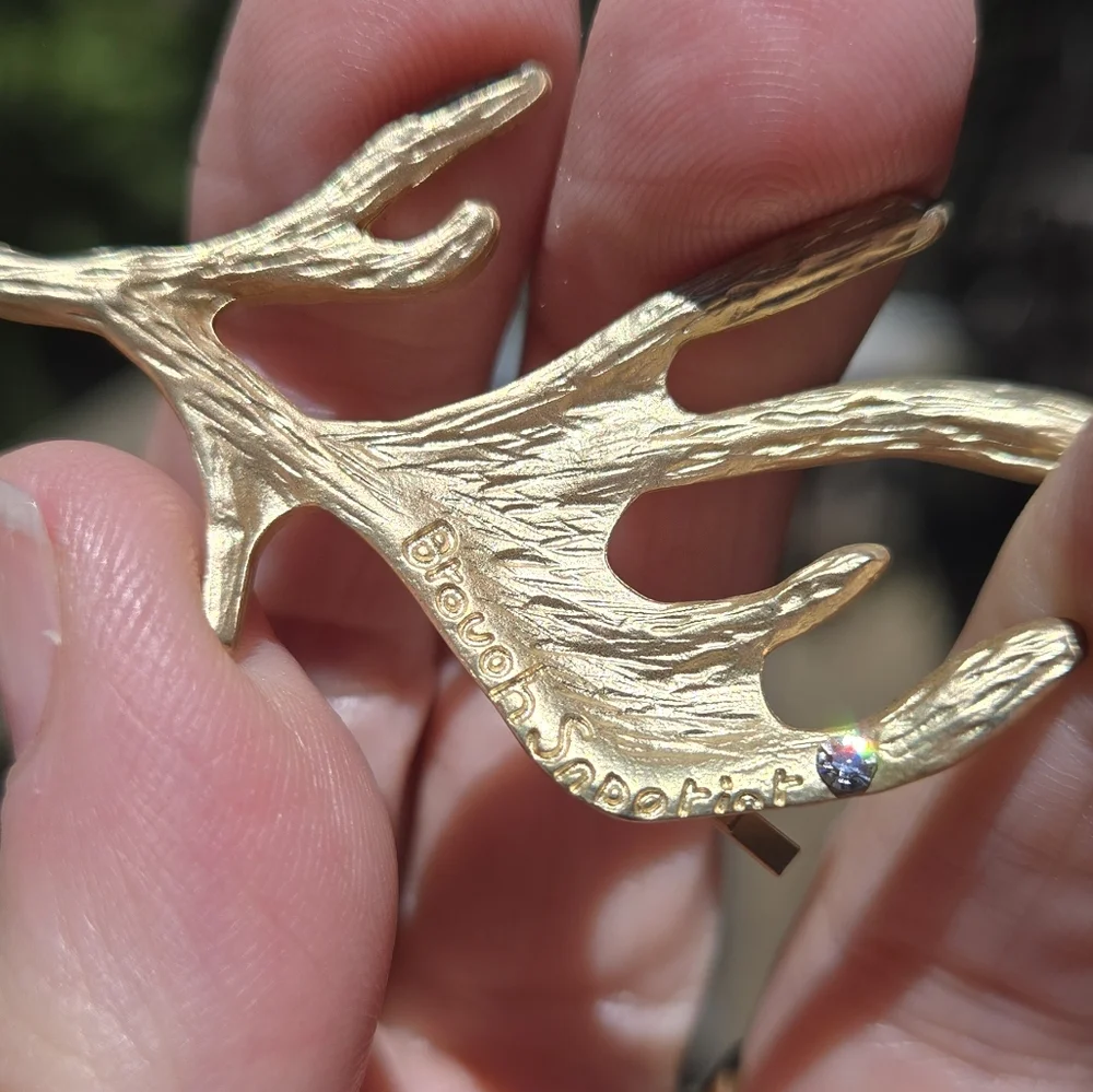 Gold Handmade Moose Antler Hair Pin With Gemstone By Brovoh Sndorinr